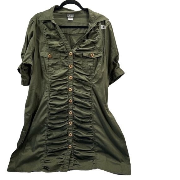 Dots Dresses & Skirts - Dots Women's Plus Size 3X Short Sleeve Olive Green Utility Button Down Dress